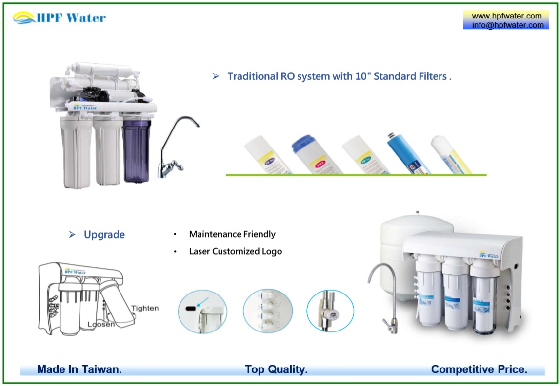Traditional RO appliance with Standard Filter meets NSF requirements and  laser customized logo made in Taiwan